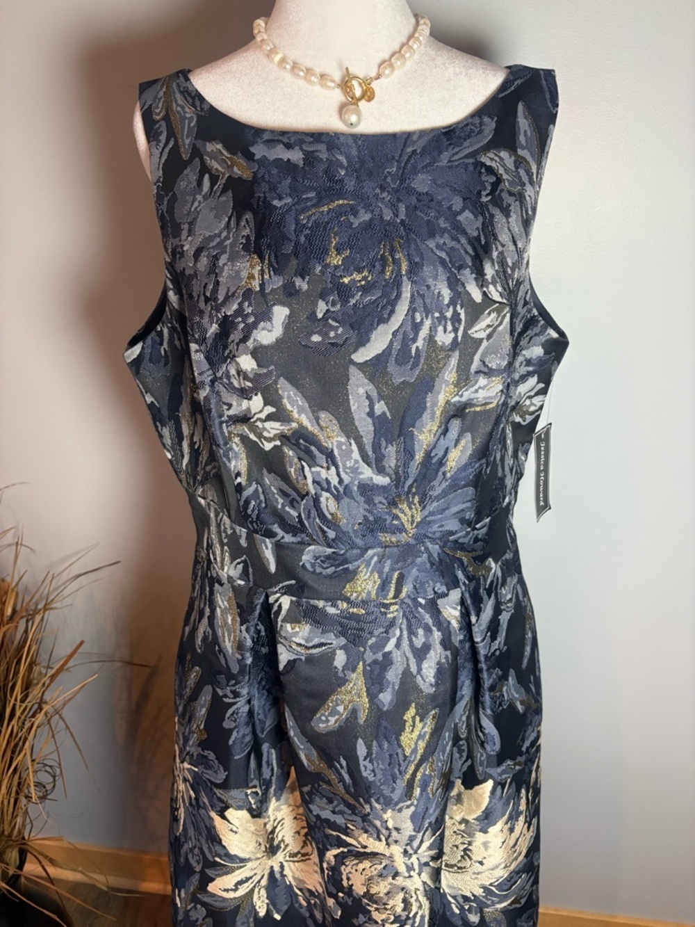 NWT Jessica Howard Navy Gold Floral Dress Size 14 Fit & Flare - Picture 8 of 13